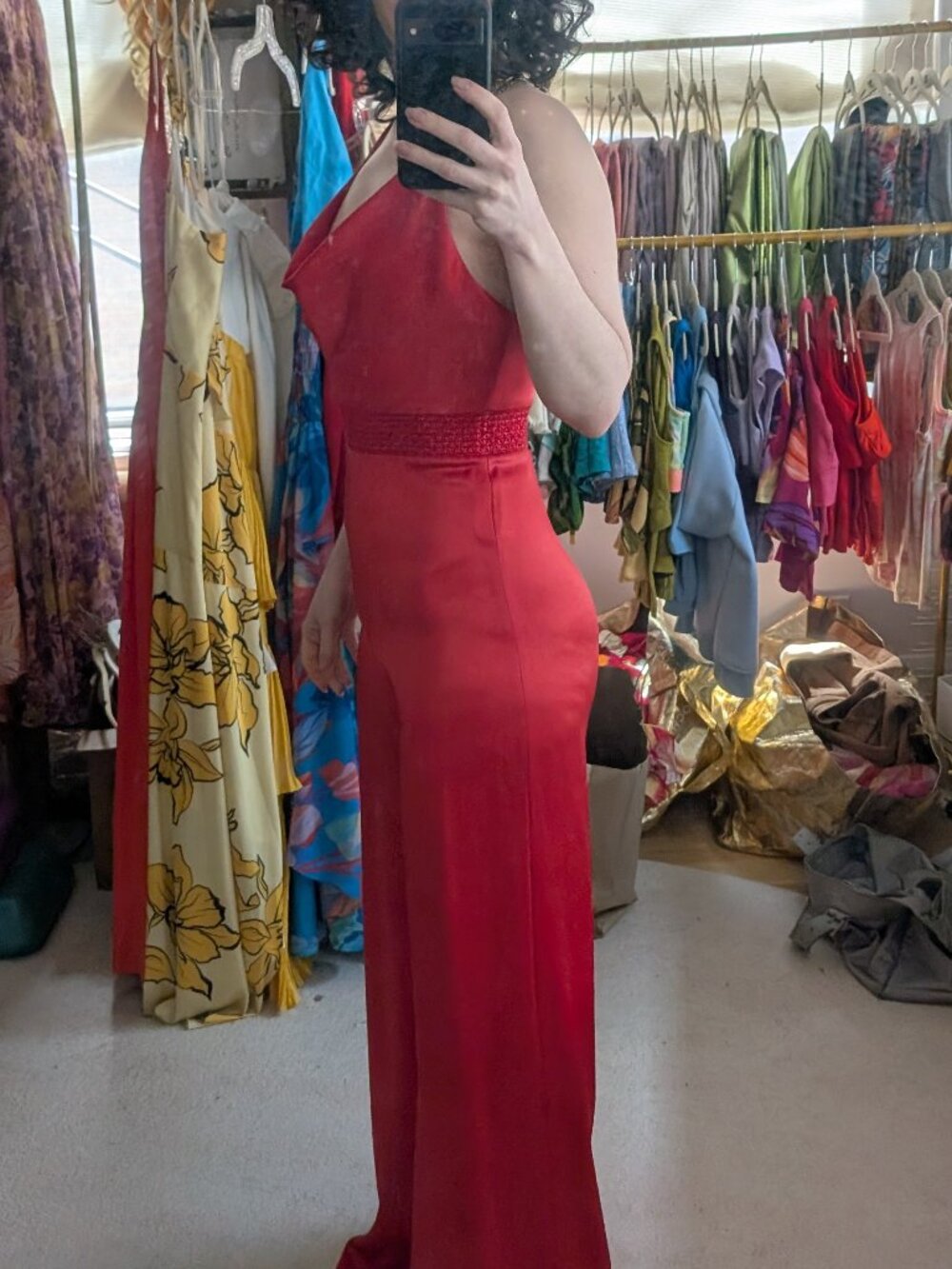 A+O Riska Cowl Neck Chain Strap Jumpsuit in Red & Gold - Picture 4 of 16